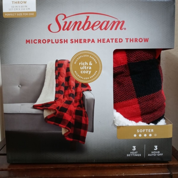 Bedding Sunbeam Microplush Sherpa Heated Throw Electric Blanket Red